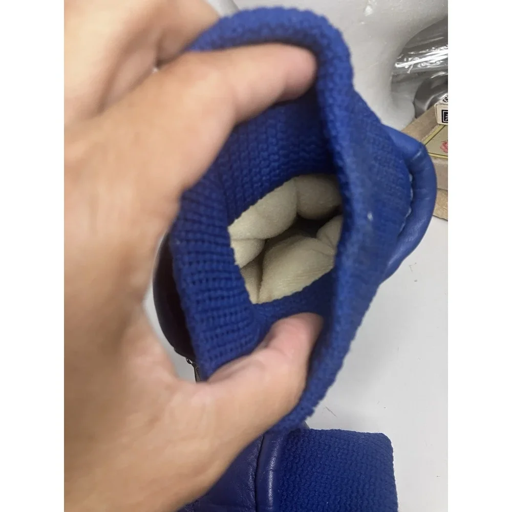 Vtg 80s Royal Blue Leather Winter Ski Mittens Quilted Puffer Snow Mitts Ladies L